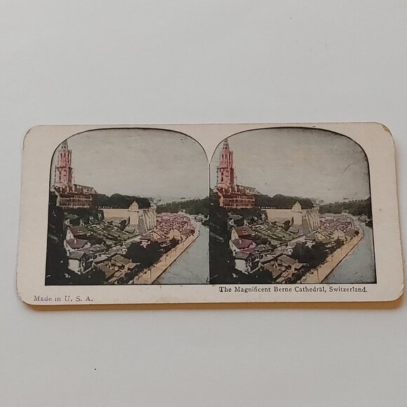ANTIQUE Stereograph Card BERNE Cathedral Switzerland WORLD VIEWS - Picture 1 of 3